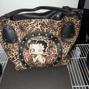 Leopard Print Tote Bag with Cartoon Betty Boop Design